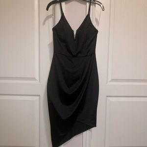 Satin Asymmetrical V-Neck Dress